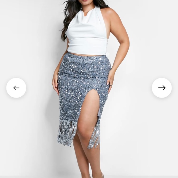 Glimmer Sequin Fringe Midi Bodycon Skirt size 2X 18/20 - Picture 4 of 10